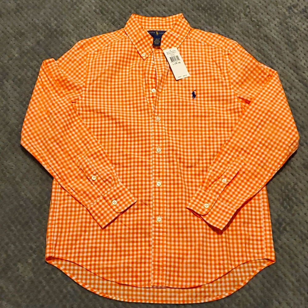 Orange and White Boys Button Down Shirt